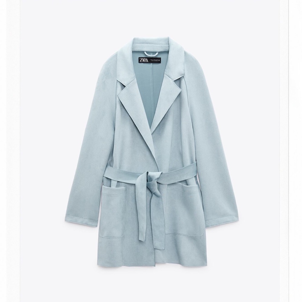 NWT Zara baby blue suede belted jacket size L